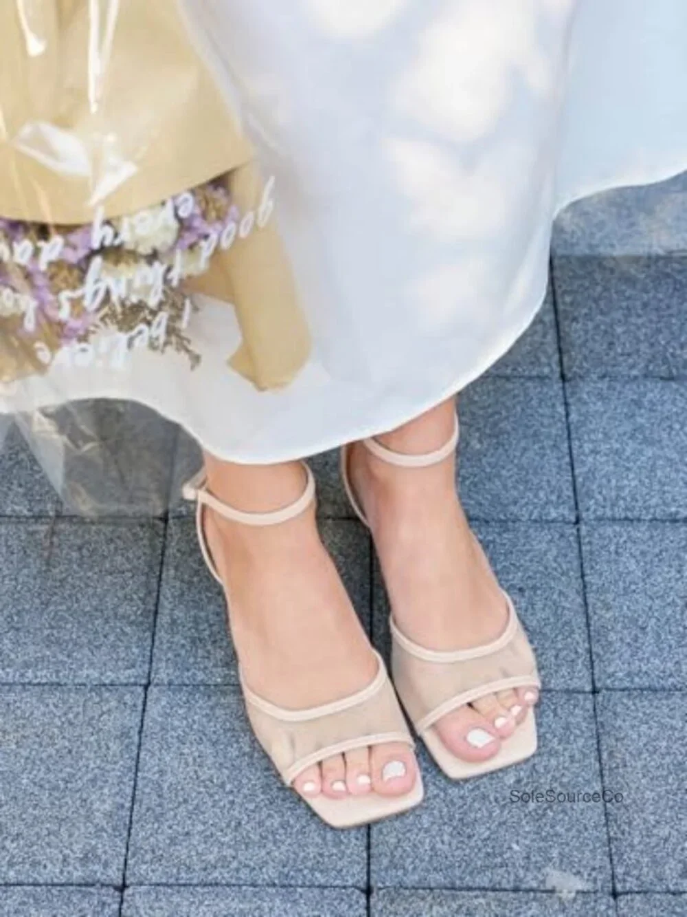 Kitten Low Heels Strappy Sandals Mesh Square Open Toe Dress Shoes